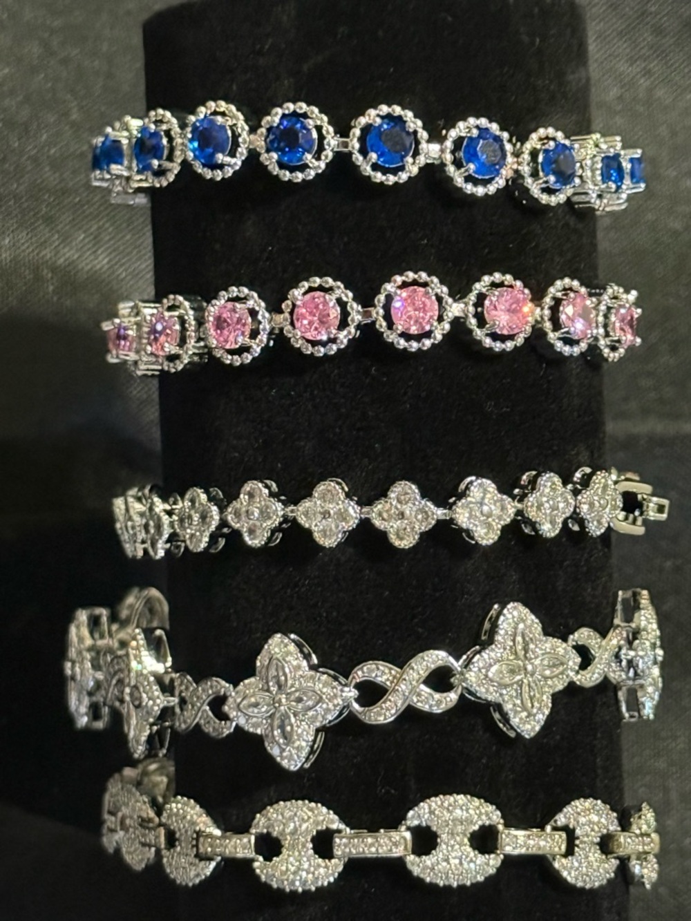 Iced out Tennis Bracelet - Moissanite or Blue & Pink on .925 Sterling Silver